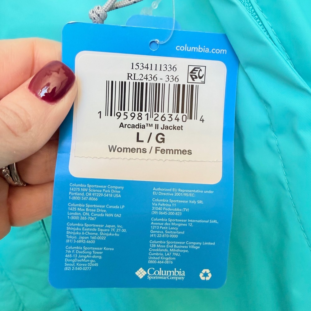 Columbia Arcadia II Jacket Womens Large Teal Blue Breathable Rain Coat Omnitech - Picture 6 of 16